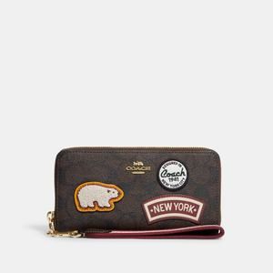 NWT Coach Outlet Long Zip Around Wallet In Signature Canvas With Ski Patches